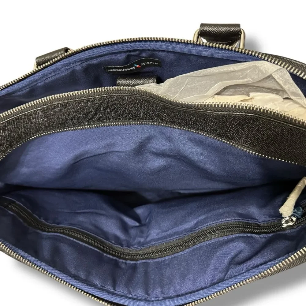 Cole Haan Black Leather Slim Attache Laptop Briefcase Business Travel Ready